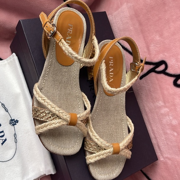 Prada Snake Gold Calf Sandals 35 1/2 - Picture 3 of 12